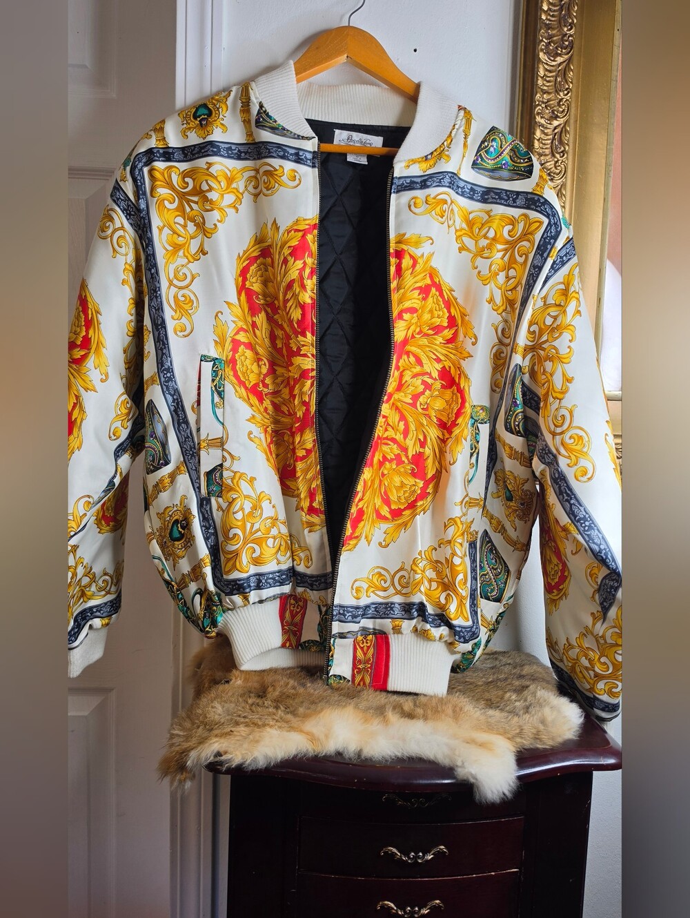 Angela Tong  Baroque Bomber Jacket M Full Zip Quilted Lined